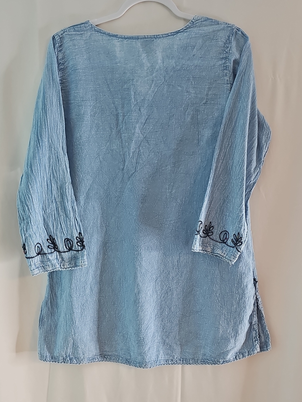 Boho Shoe Shock 100% Cotton Light Blue Embroidered Lace-Up Tunic Dress - Picture 5 of 8